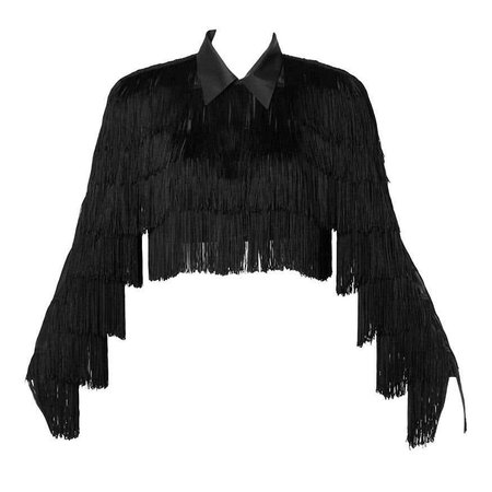 Norma Kamali Omo Vintage 1980s Black Fringe Jacket For Sale at 1stdibs