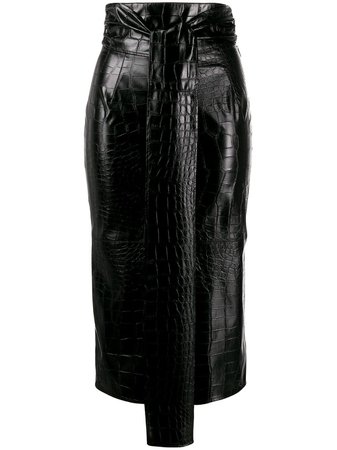 Black Msgm Croc Pencil Skirt | Farfetch.com