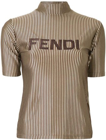 Fendi Pre Owned metallic striped logo T-shirt