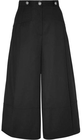 Button-embellished Pleated Wool-crepe Culottes - Black