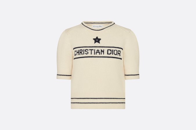 'CHRISTIAN DIOR' Short-Sleeved Sweater Ecru Cashmere and Wool Knit | DIOR