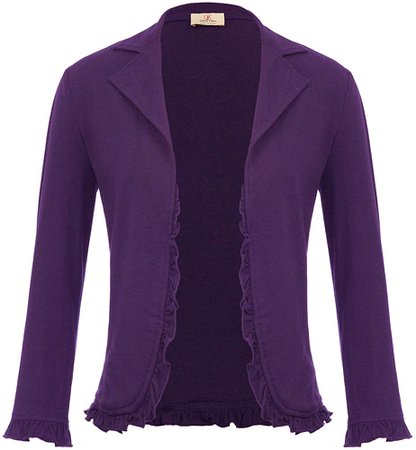 Women's 3/4 Sleeve Lightweight Office Suit Cardigan Open Front Blazer Purple XL at Amazon Women’s Clothing store