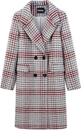 Amazon.com: CHARTOU Women's Winter Oversize Lapel Collar Woolen Plaid Double Breasted Long Peacoat Jacket : Clothing, Shoes & Jewelry