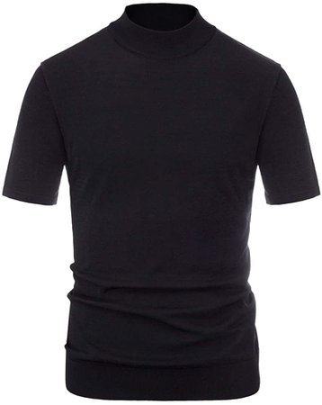 Mens Mock Turtleneck Pullover Sweater Short Sleeve Knitted Shirt Top Black L at Amazon Men’s Clothing store