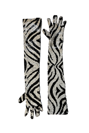 Anna Sui Zebra Sequins Gloves Black Multi