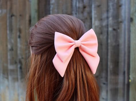 4.5" pink hair bow, fabric hair bow with tails, big hair bow, solid color hair bow, kids pink hairbow clips, pink bows, girls bow barrette | Love & Bows | Pink…