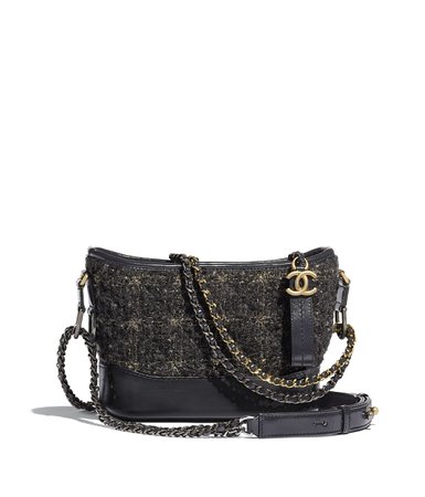 CHANEL'S GABRIELLE Small Hobo Bag, wool tweed, calfskin, gold-tone & silver-tone metal, gray, golden & silver - CHANEL