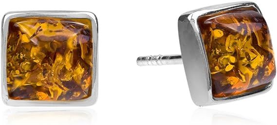 Amazon.com: Ian and Valeri Co. Amber Sterling Silver Square Stud Earrings: Clothing, Shoes & Jewelry