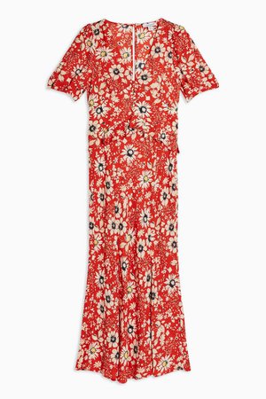 Floral Ruffle Midi Dress | Topshop red