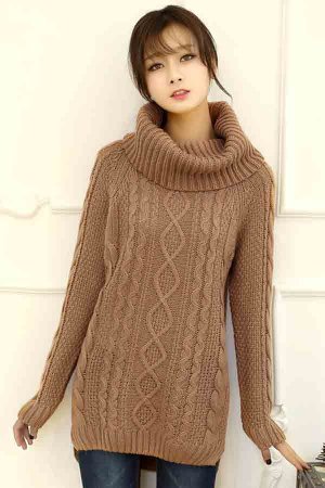 Light Brown Knitted Sweater Dress