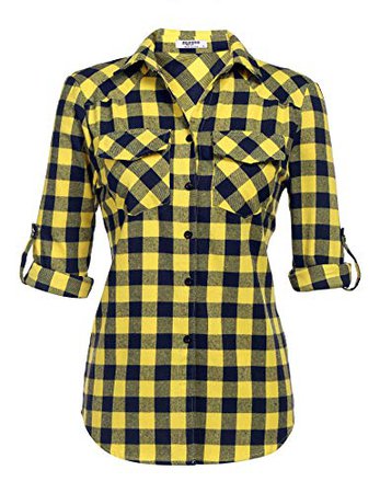 Zeagoo Womens Flannels Long/Roll Up Sleeve Plaid Shirts Cotton Check Gingham Top S-3XL at Amazon Women’s Clothing store: