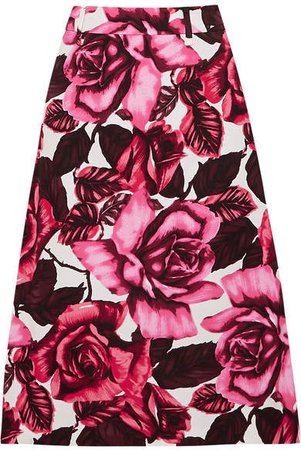 Floral-print Cotton-poplin Skirt - Pink