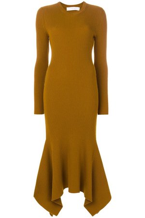 mustard yellow wool knit long dress