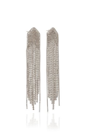 Feathered Waterfall Fringed Rhodium-Plated Crystal Earrings by FALLON | Moda Operandi