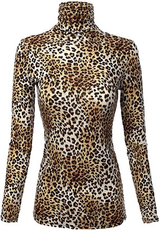 FASHIONOLIC Womens Premium Long Sleeve Turtleneck Lightweight Pullover Top Sweater (CLLT002) Leopard 1X at Amazon Women’s Clothing store