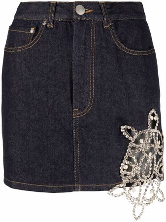 Shop AREA crystal turtle mini denim skirt with Express Delivery - FARFETCH