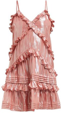 Ruffled Silk Blend Lame Mini Dress - Womens - Light Pink