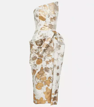 Asymmetric Brocade Gown in Gold - Alexander Mc Queen | Mytheresa