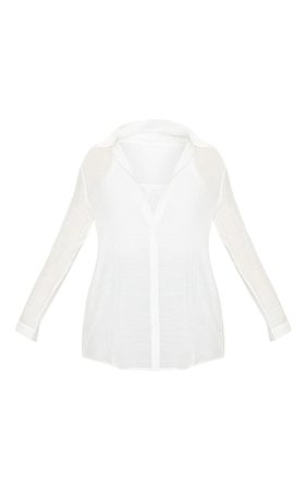 White Linen Look Oversized Beach Shirt | PrettyLittleThing USA