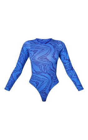 Blue Print Basic Crew Neck Long Sleeve Bodysuit | PrettyLittleThing USA