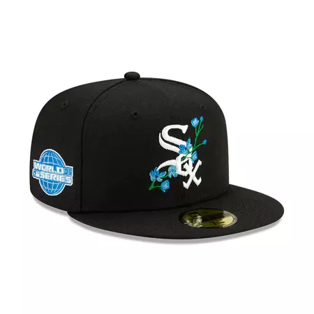 New Era Mens MLB Chicago White Sox Side Patch Bloom 59Fifty Fitted Hat 60288159 Black, Blue Undervisor | Premium Lounge NY