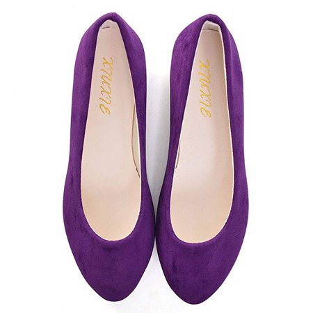 Amazon.com | Stunner Women Cute Slip-On Ballet Shoes Soft Solid Classic Pointed Toe Flats Dark Purple 43 | Flats