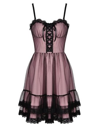 Dark in Love Pink and Black Gothic Cool Mesh Sleeveless Short Doll Dress - DarkinCloset.com
