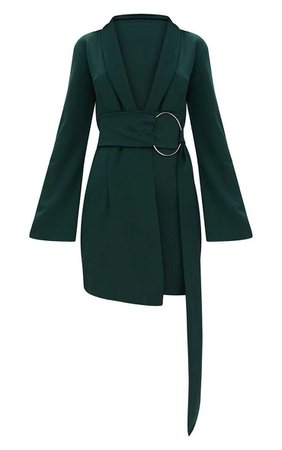 Emerald Green Oversized Ring Detail Blazer Dress | PrettyLittleThing