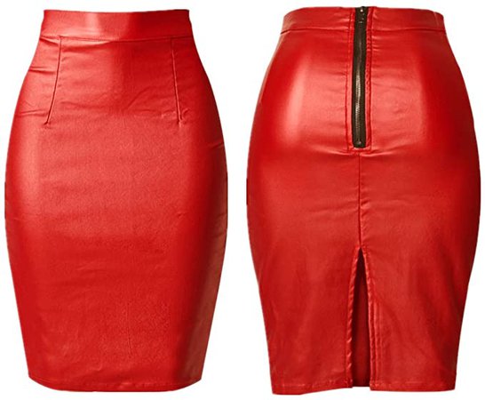 Speedle Womens Denim Faux Leather Skirt Slim Fit High Waist Stretch Bodycon Pu Pencil Skirts