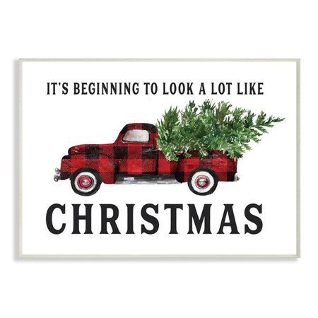 Stupell Industries Look A Lot Like Christmas Plaid Truck Holiday Word Design Wood Wall Art By Artist Lettered and Lined - Walmart.com - Walmart.com