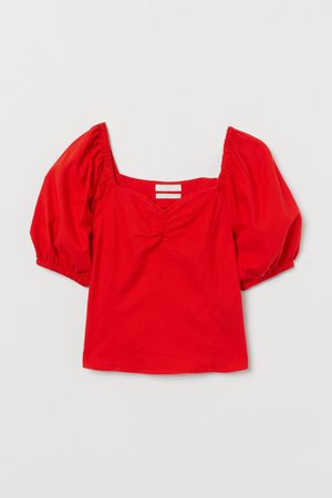 Puff-sleeved Blouse - Red - Ladies | H&M US