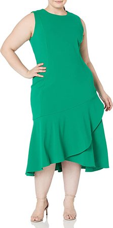 Calvin Klein Women's Size Ruffle Hem Midi Dress, Meadow, 14 Plus at Amazon Women’s Clothing store
