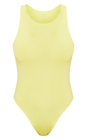 Lime Green Slinky Racer Sleeveless Bodysuit | PrettyLittleThing USA