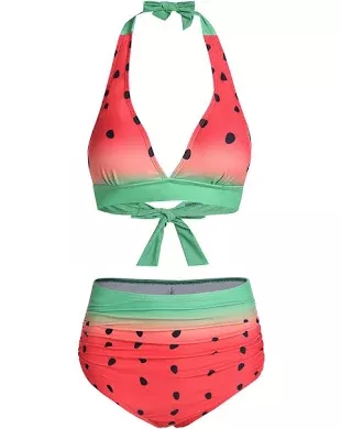 Women Watermelon Print Halter Padded Bikini Swimwear Swimsuit XL Multicolor A