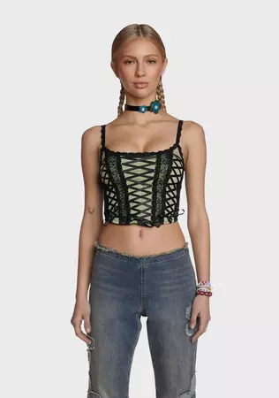 dELiA*s by Dolls Kill Lace Up Corset Tank Top - Green
