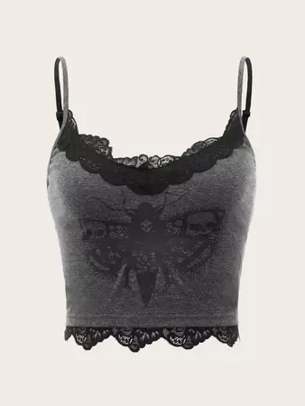Is That The New ROMWE STPL Butterfly Skull Print Lace Trim Cami Top ??| ROMWE USA