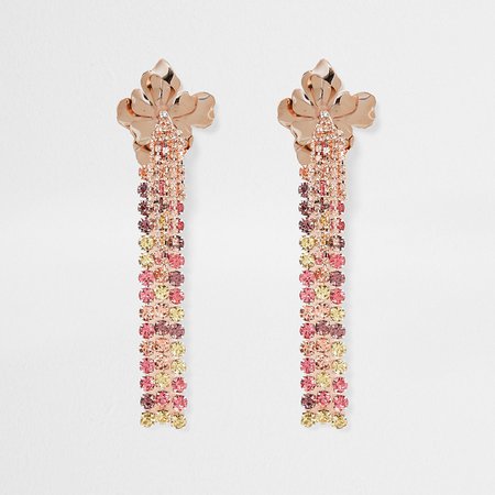 Gold Tone Floral Chain Drop Earring | River Island