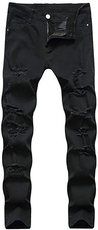 LONGBIDA Men's Slim Fit Stretch Distressed Ripped Skinny Biker Jeans Black(Black, 40) at Amazon Men’s Clothing store