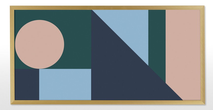 Sadie Geometric Large 50x100 Framed Wall Art Print, Teal, Pink, Blue & Brass | MADE.com