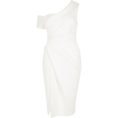 White one shoulder wrap bodycon midi dress | River Island