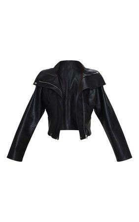 Black Oversized Pu Bomber | Coats & Jackets | PrettyLittleThing USA