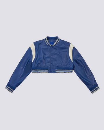 ader error blue short leather jacket