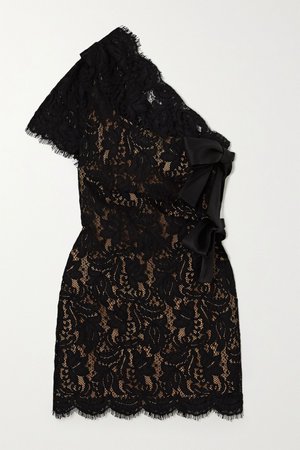 Black One-sleeve bow-embellished lace mini dress | SAINT LAURENT | NET-A-PORTER