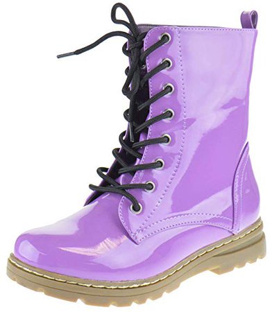Amazon.com | Shoe Dezigns Declyn 01 Womens Patent 2 Color Lace Combat Boots Purple 8.5 | Mid-Calf
