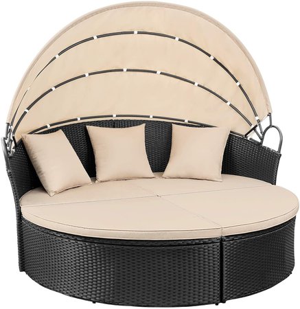 Devoko Patio Furniture Outdoor Round Daybed with Retractable Canopy Wicker Rattan Separated Seating Sectional Sofa for Patio Lawn Garden Backyard Porch Pool: Kitchen & Dining