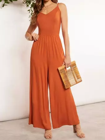 SHEIN VCAY Solid Wide Leg Cami Jumpsuit | SHEIN USA