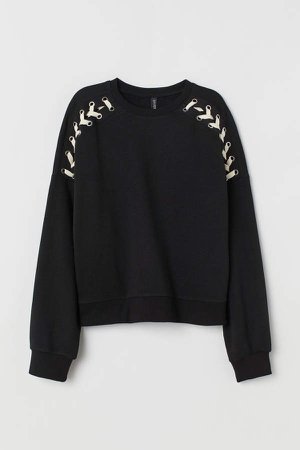 Sweatshirt with Lacing - Black