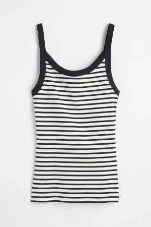 Cotton Tank Top - Dark blue/white striped - Ladies | H&M US