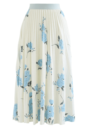 white and light blue flower skirt