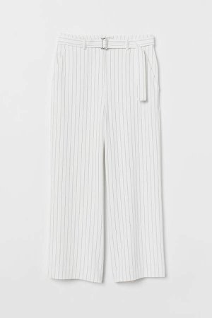 Wide-leg Pants with Belt - White